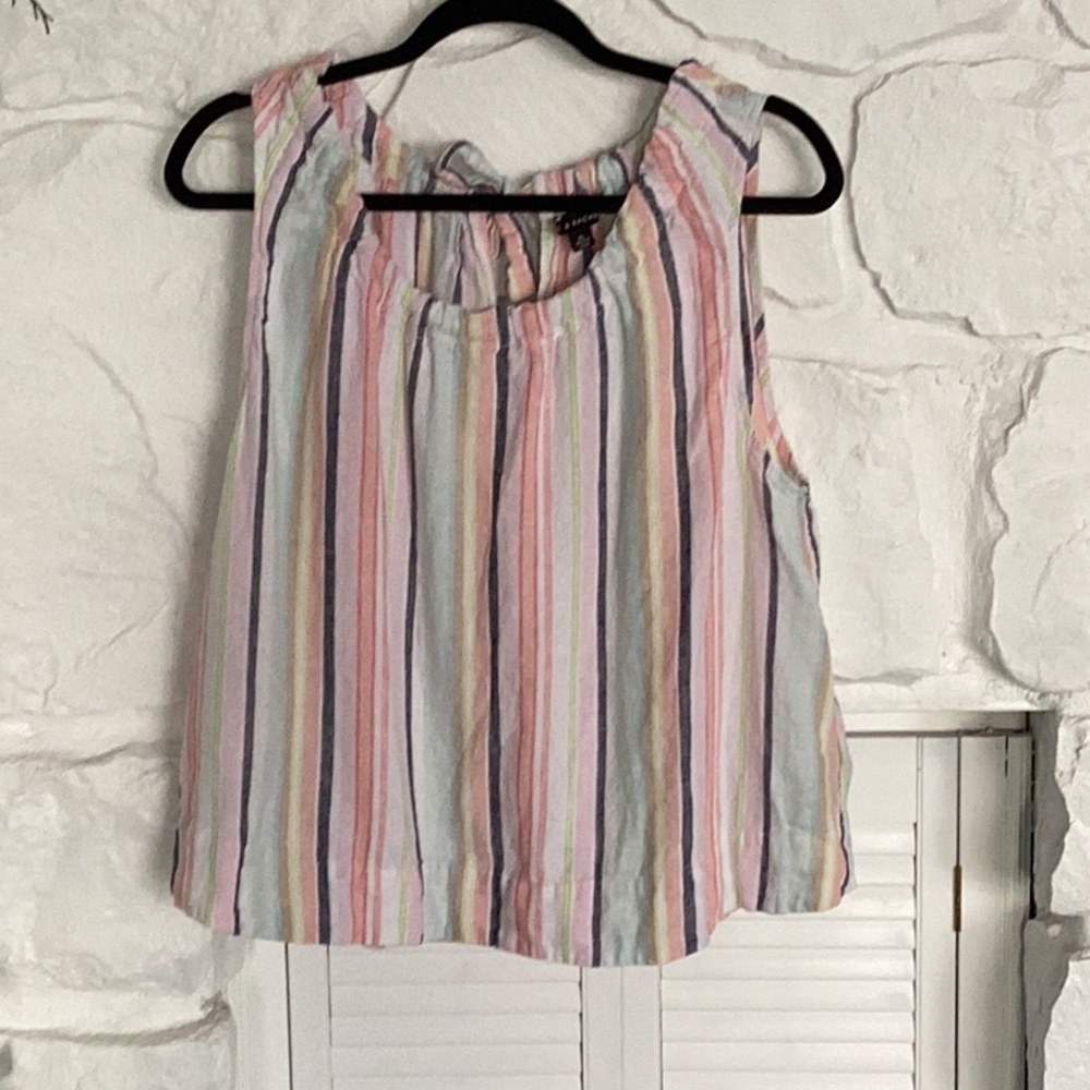 Zac & Rachel striped linen sleeveless top with draw string neckline multicolored